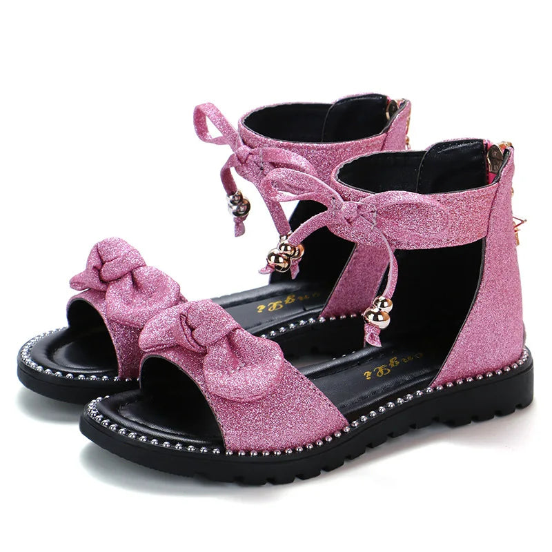 Zapatos de sandalias planas con cremallera para niñas de princesa