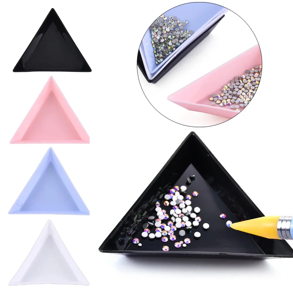 Triangle Plastic Rhinestone Nail Storage Box Plate Tray