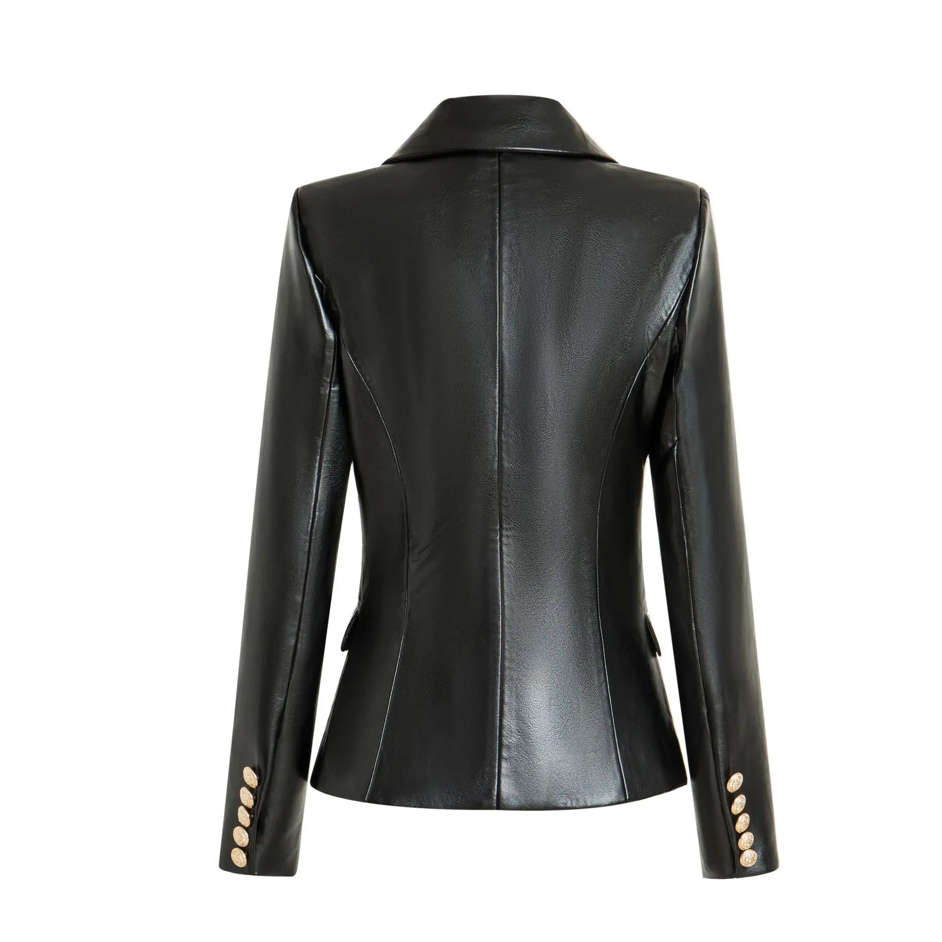 Fatness-Blazer aus PU-Leder mit goldenen Knöpfen