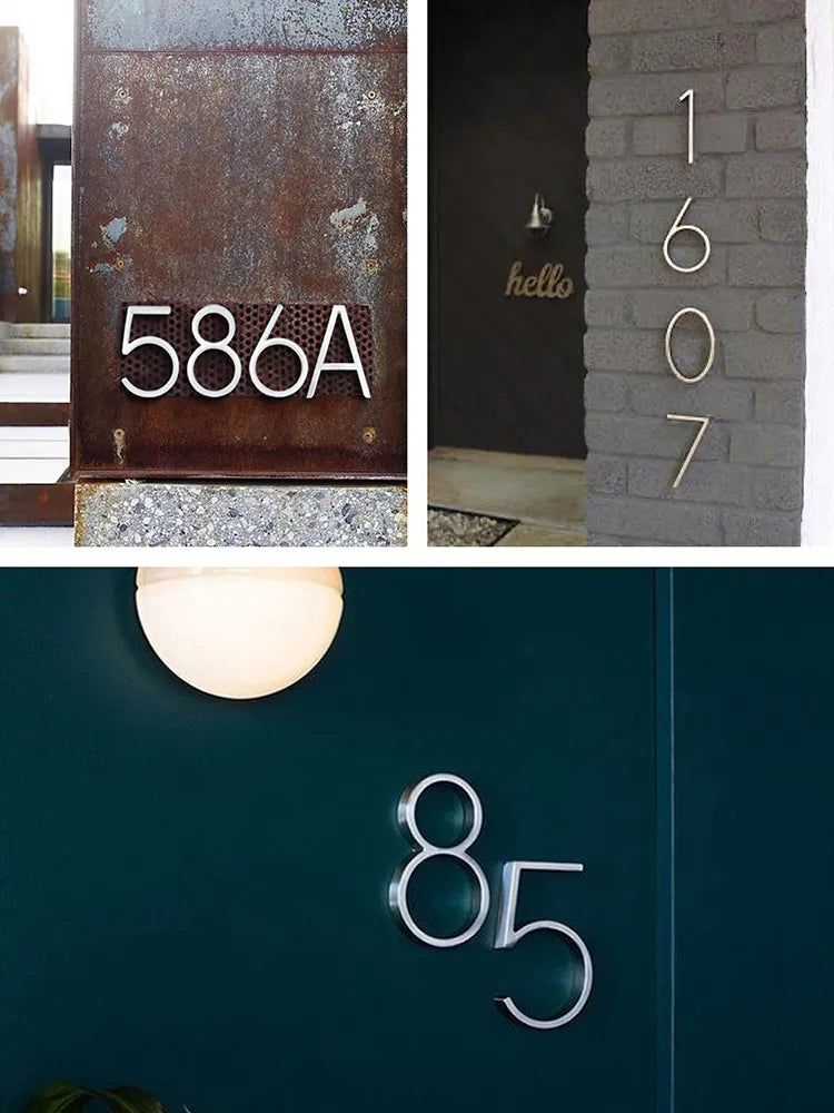 Silver 5-Inch Outdoor Address Numbers with Dash Slash