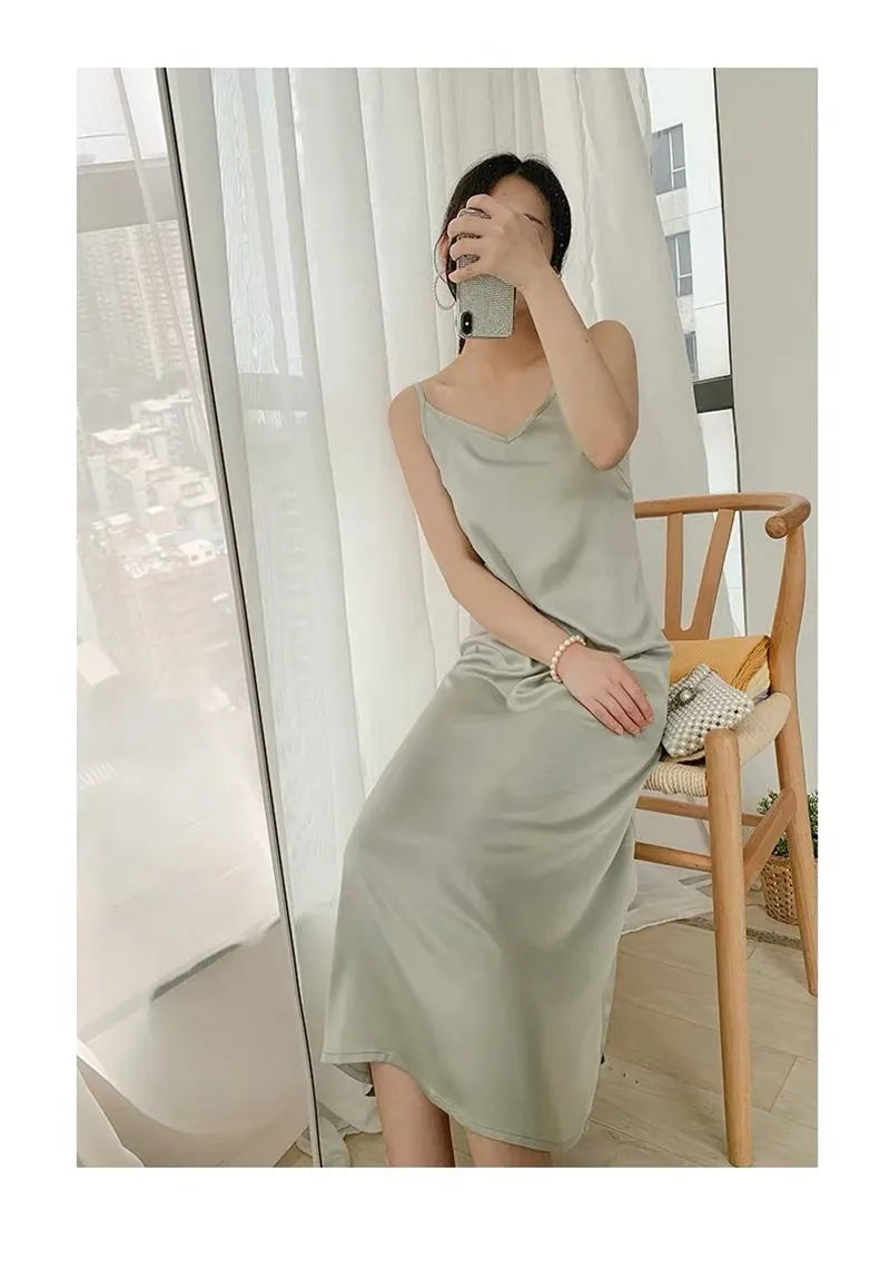 Summer Spaghetti Satin Long Dress