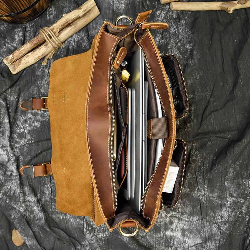 Bolso bandolera de cuero de vaca de negocios
