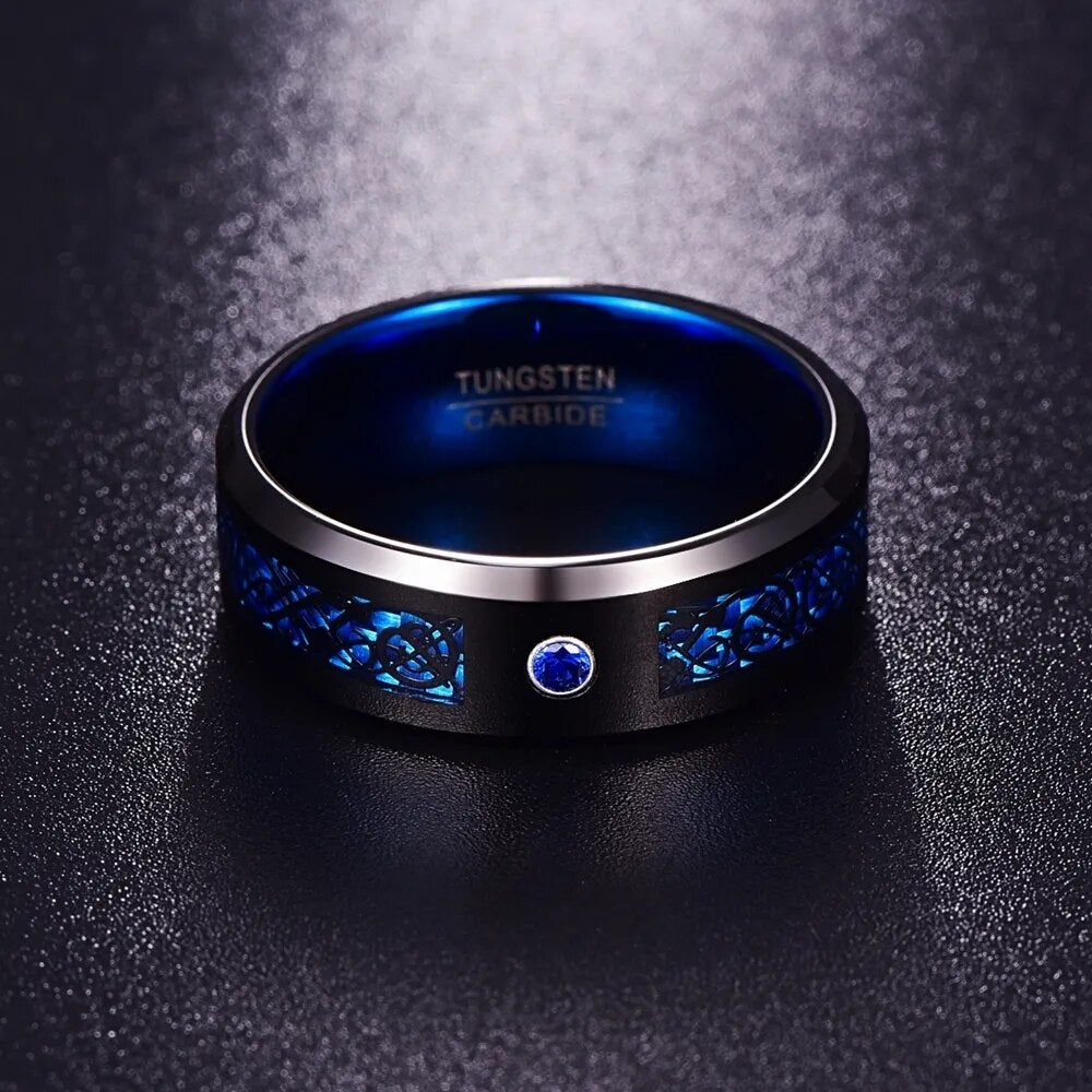 8mm Carbon Fiber  Men Rings  Black Dragon
