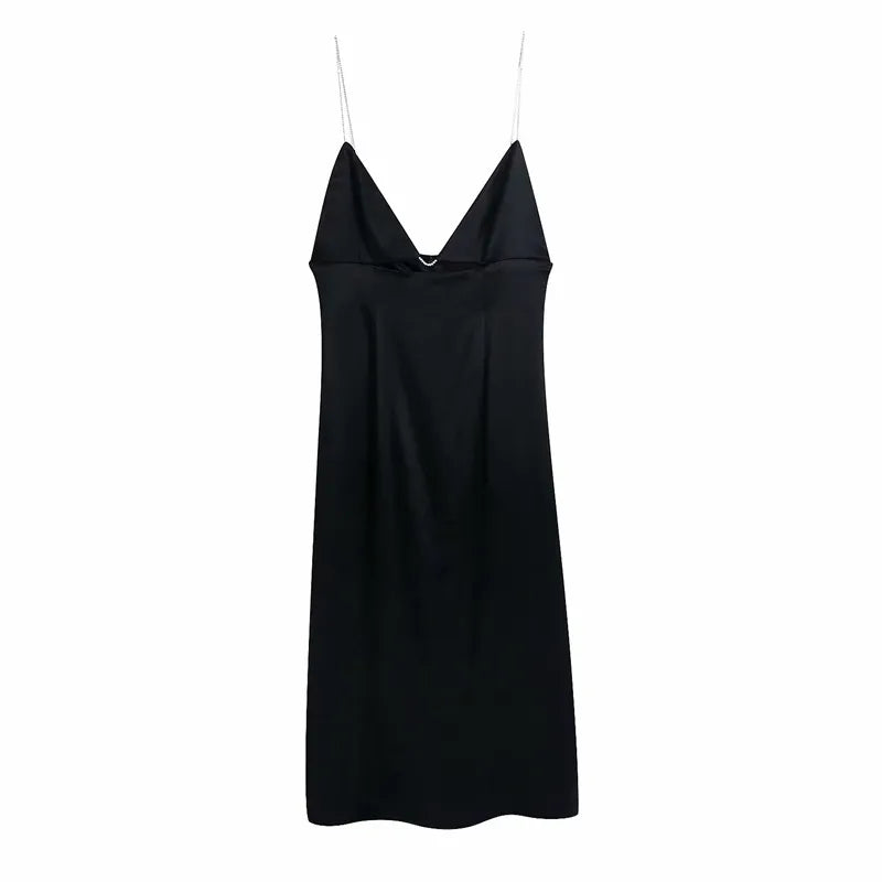 Diamond Spaghetti Strap Satin Midi Dress