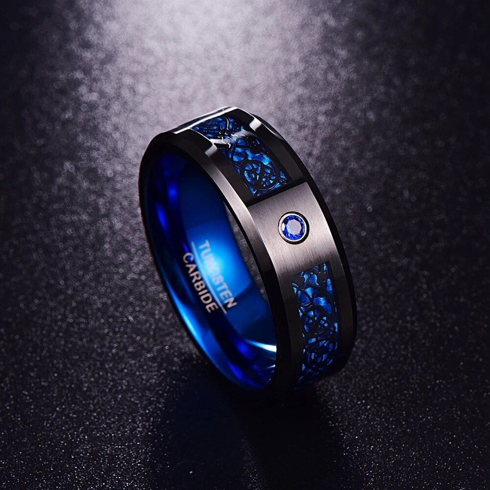 8mm Carbon Fiber  Men Rings  Black Dragon