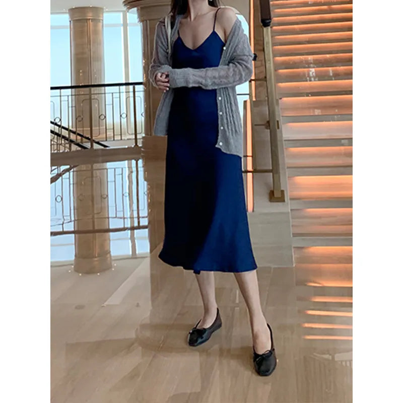 Summer Spaghetti Satin Long Dress