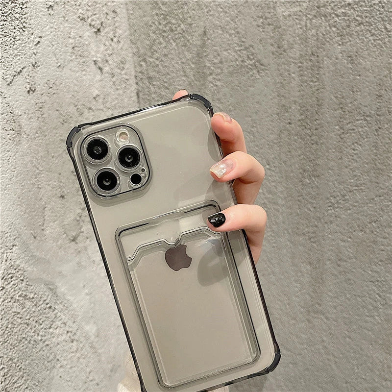 Estuche transparente con soporte para bolsa con ranura para tarjeta para iPhone