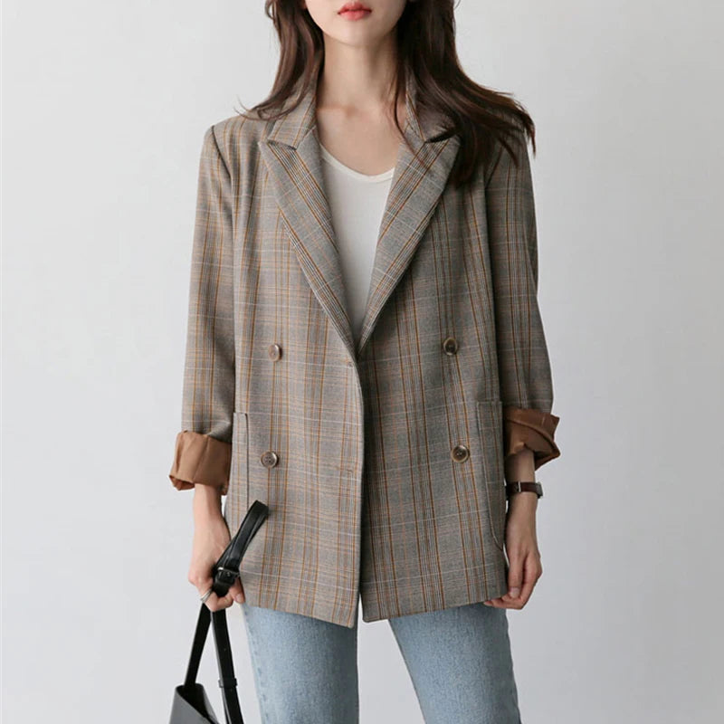 Vintage karierter zweireihiger Blazer