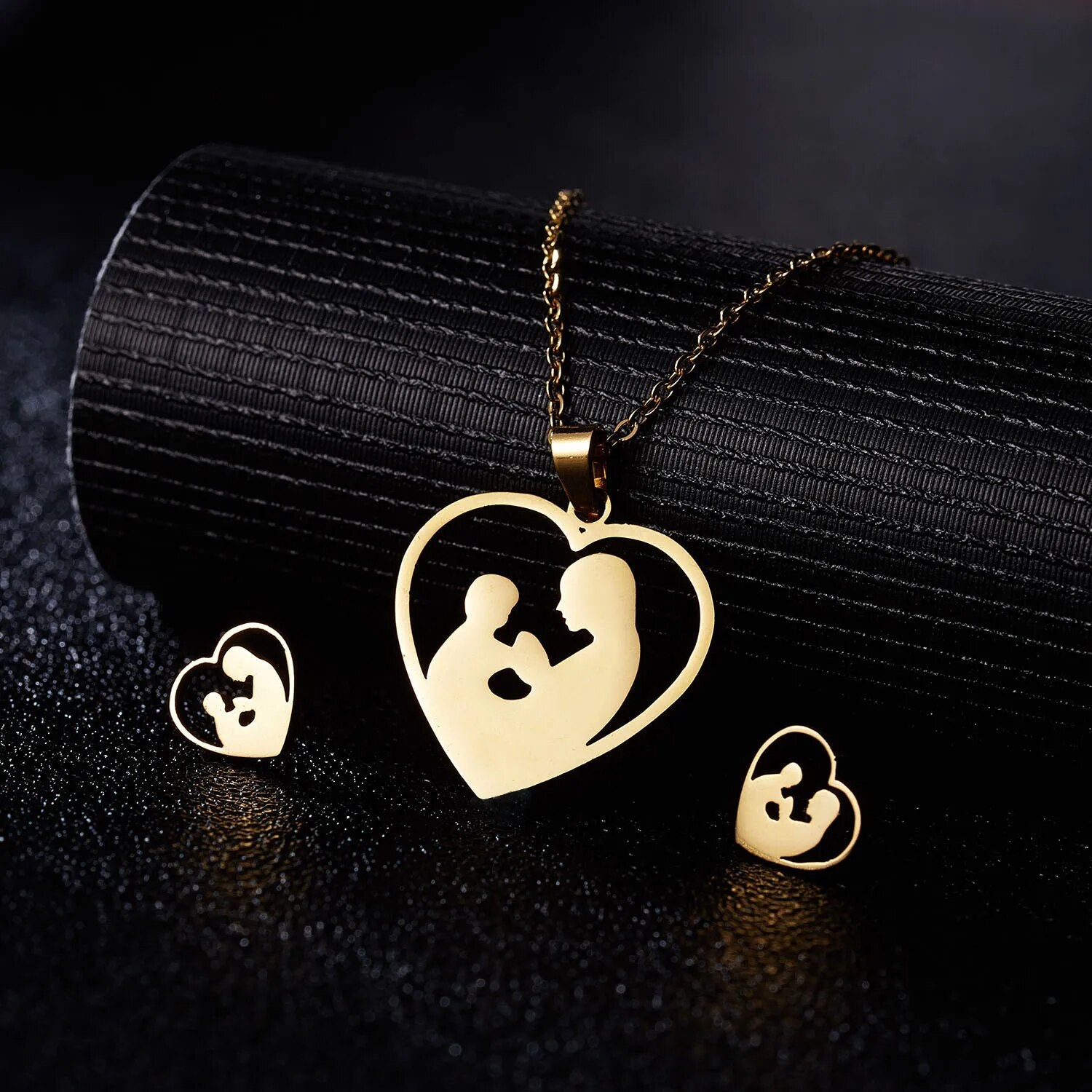 Stainless Steel Mama Love Heart Rose Flower Pendant