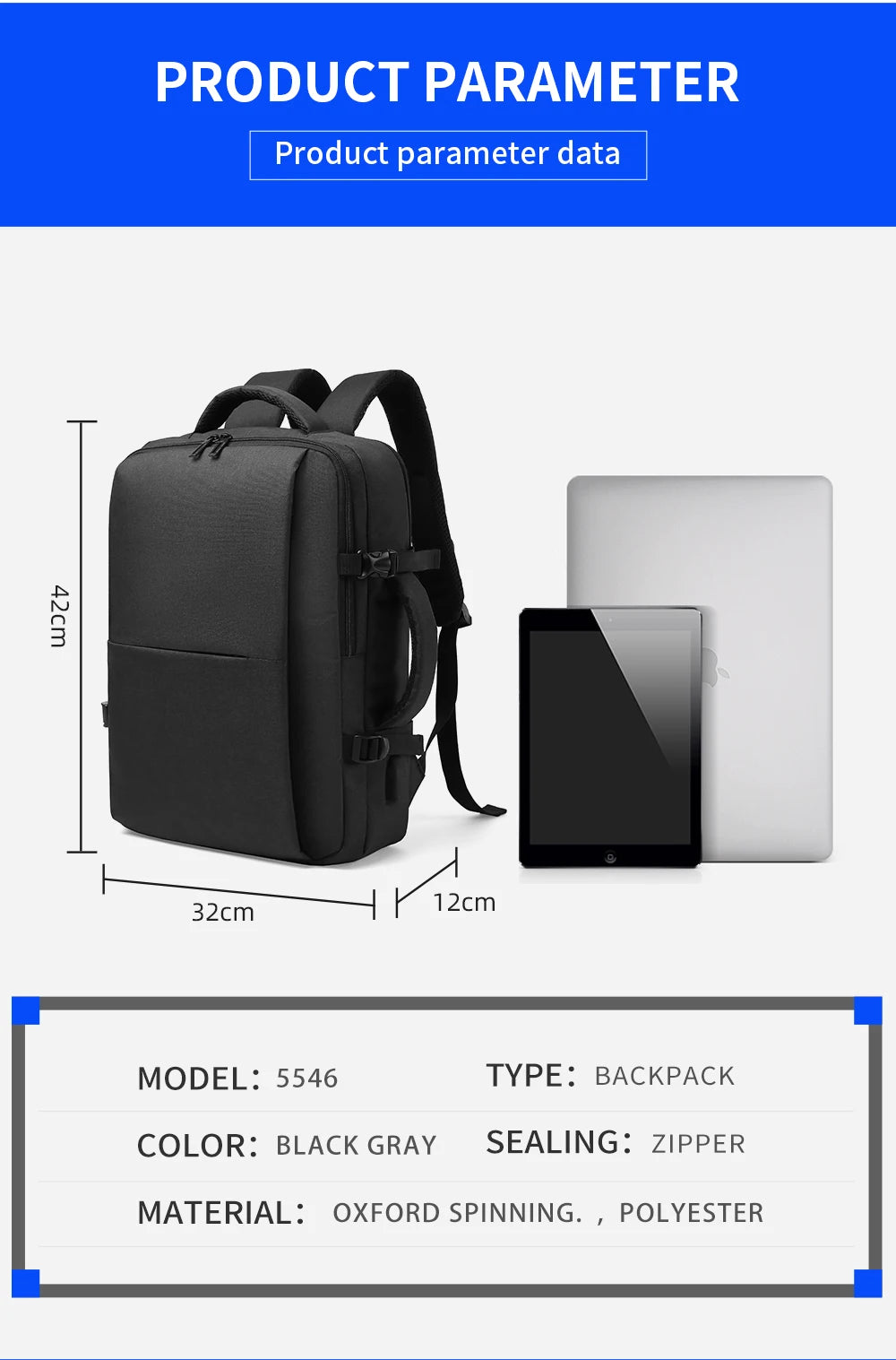 Mochila para portátil de 15,6 pulgadas con carga USB