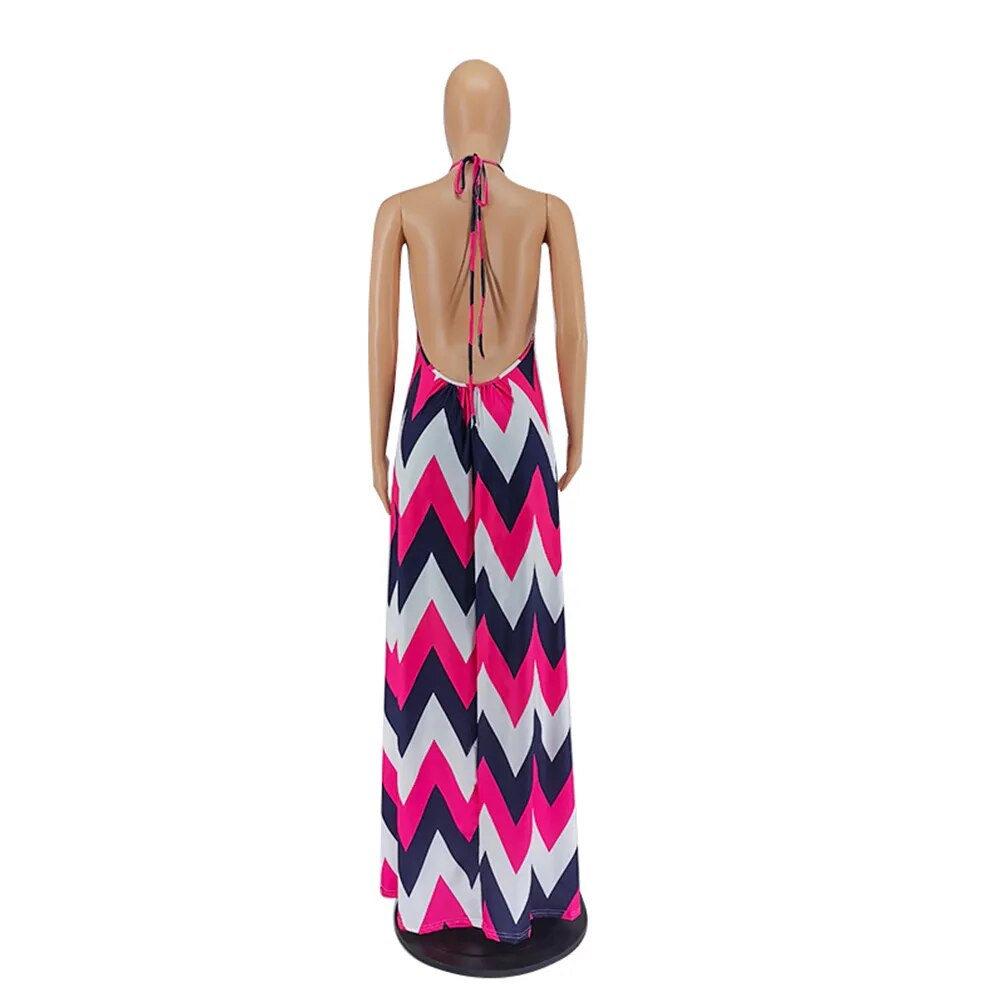 Halter Tie Contrast Geometric Print Dress