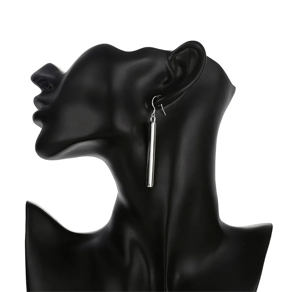 Sterling Silver Square Pillar Drop Earrings