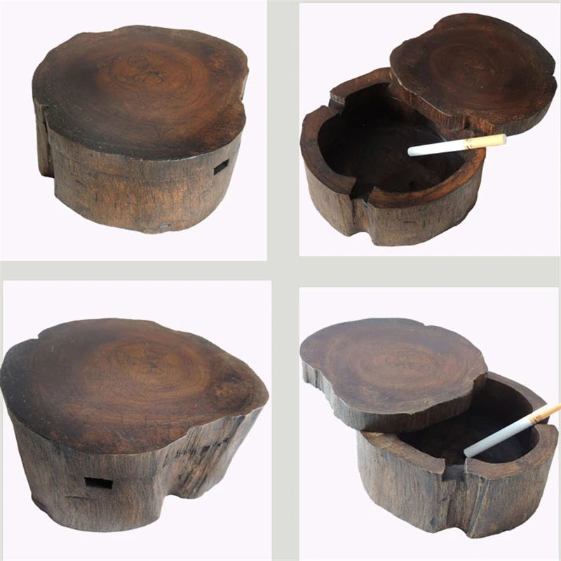 Mesa de spa con cenicero de madera con tapa