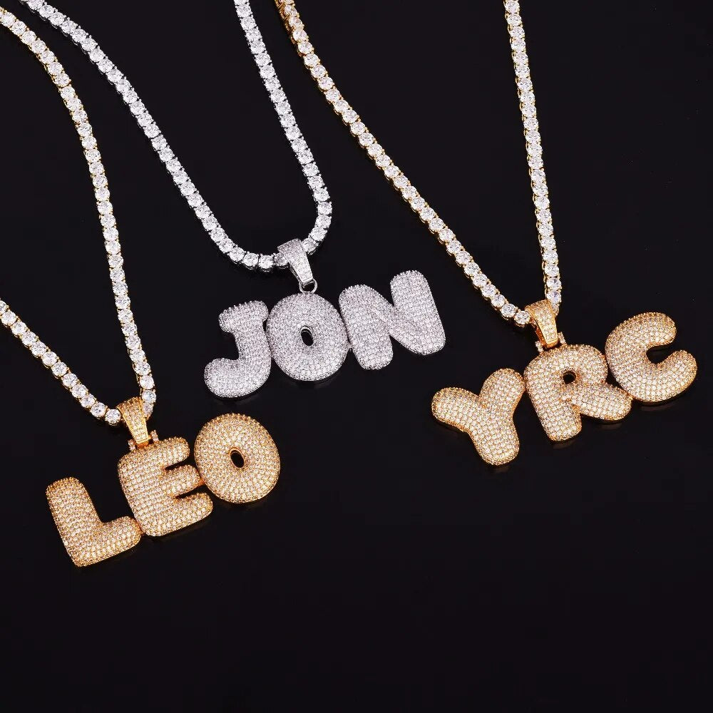 Bubble Letter Personalized Pendants Plated