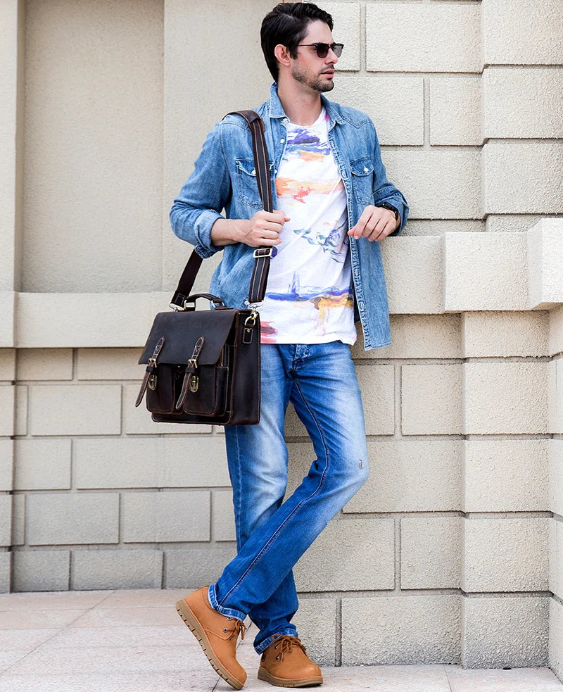Bolso de hombro vintage 100% cuero genuino