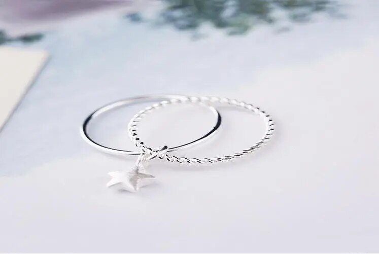 Silver PlatedDouble Star Open Rings