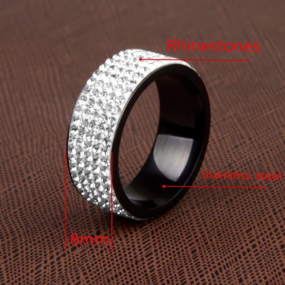 Punk Rock Stainless Steel Crystal Ring