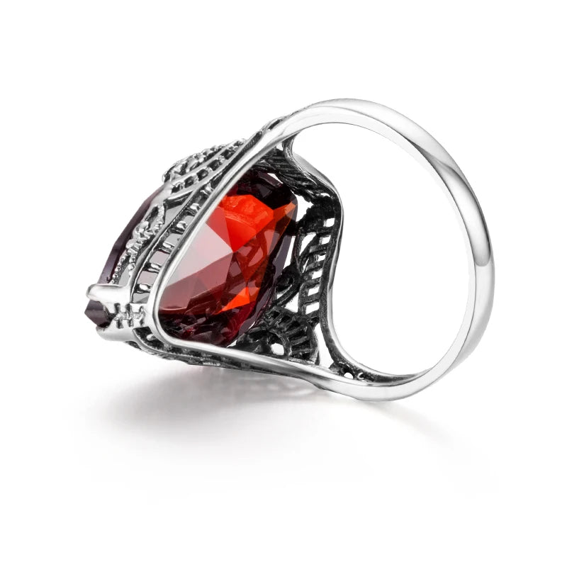 Silberner 14*26mm Granat-Edelstein-Marquise-Ring