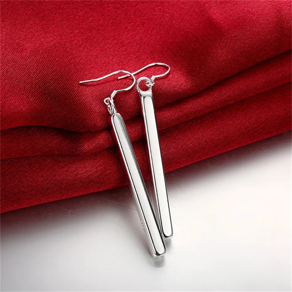 Sterling Silver Square Pillar Drop Earrings