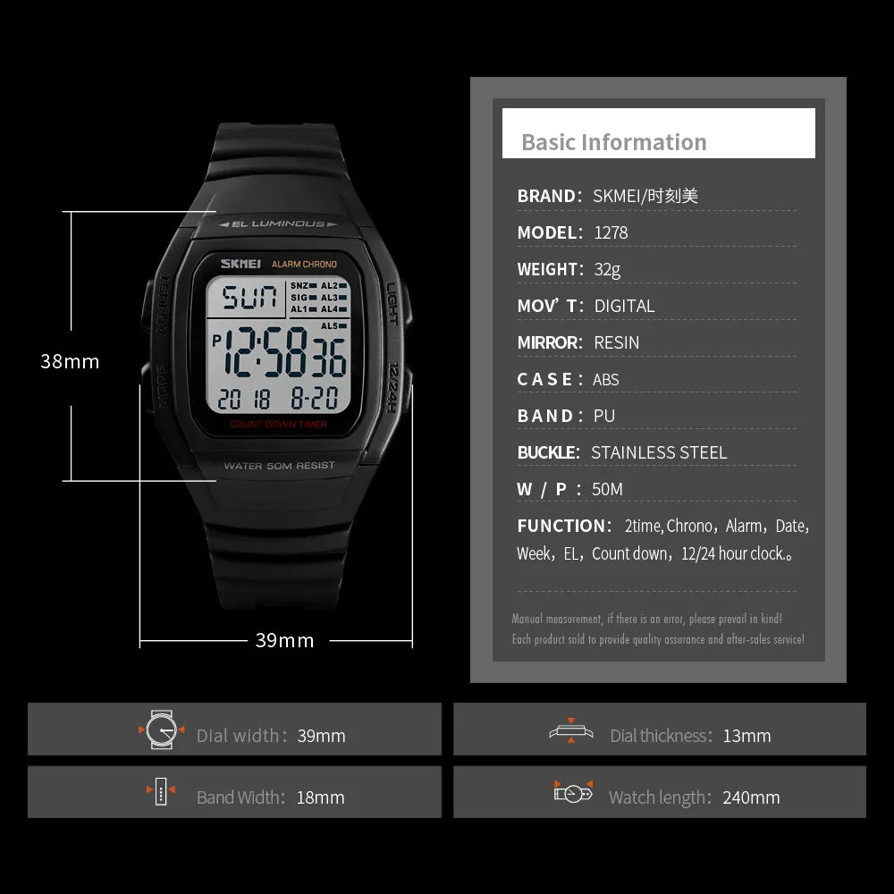 Sports Digital LED Men's Waterproof Watch