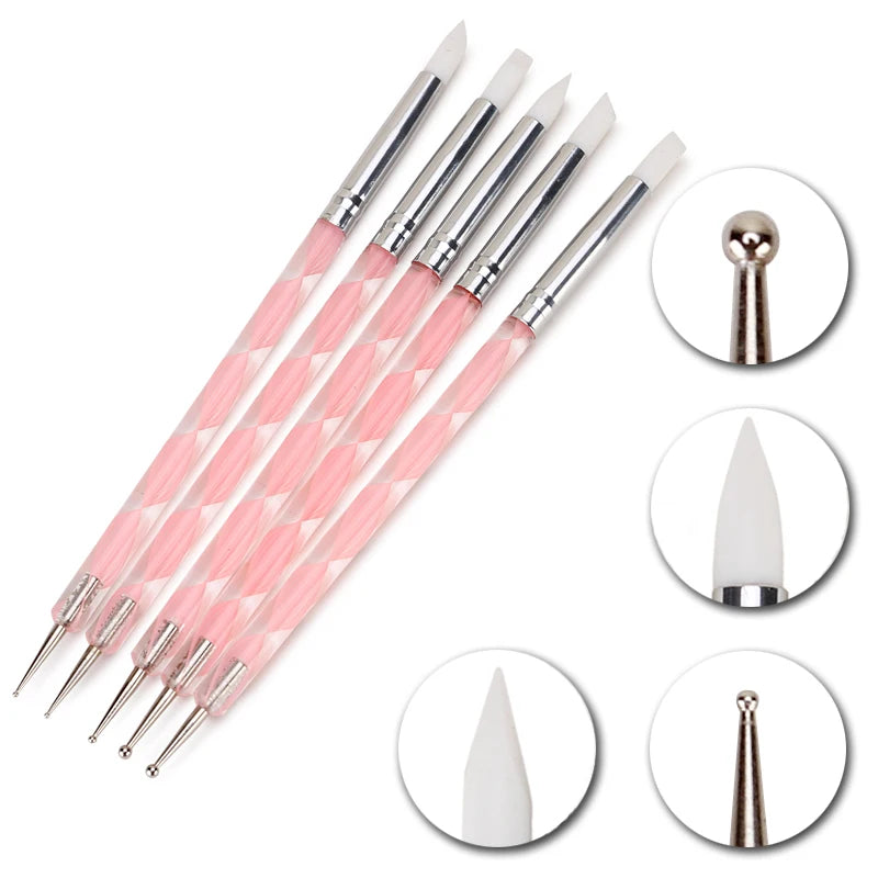 5 puntas de silicona acrílica para decoración de uñas de 2 vías.