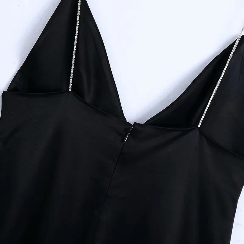 Diamond Spaghetti Strap Satin Midi Dress