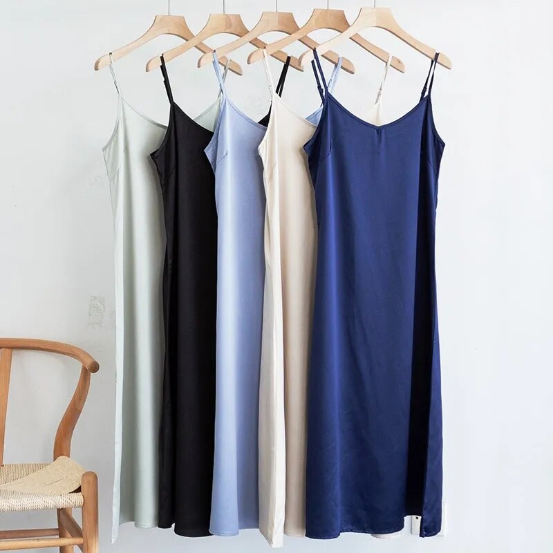 Summer Spaghetti Satin Long Dress