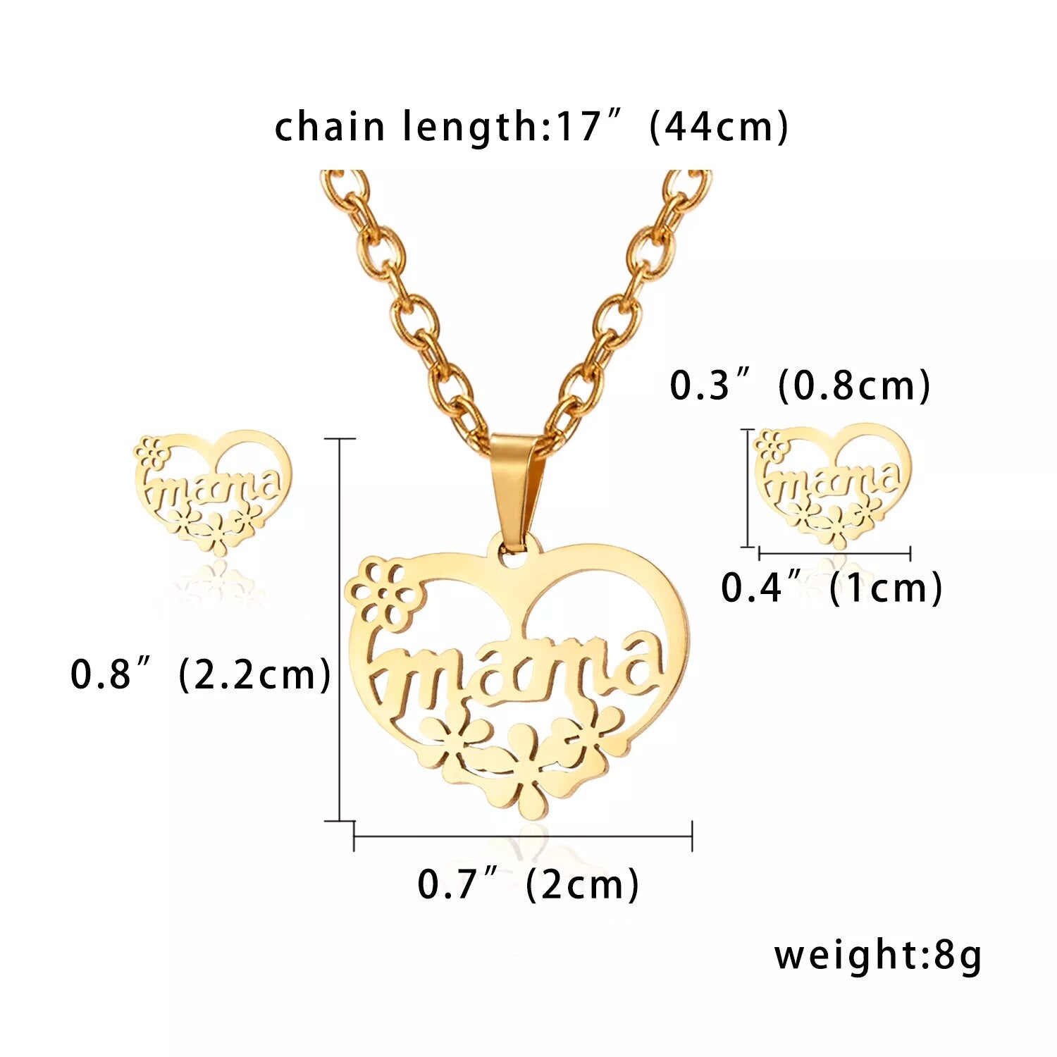 Stainless Steel Mama Love Heart Rose Flower Pendant
