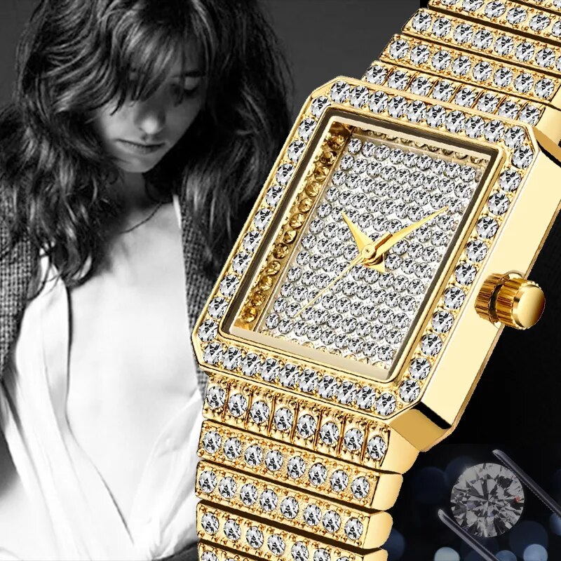 Luxury Brand Ladies Gold Square Watch