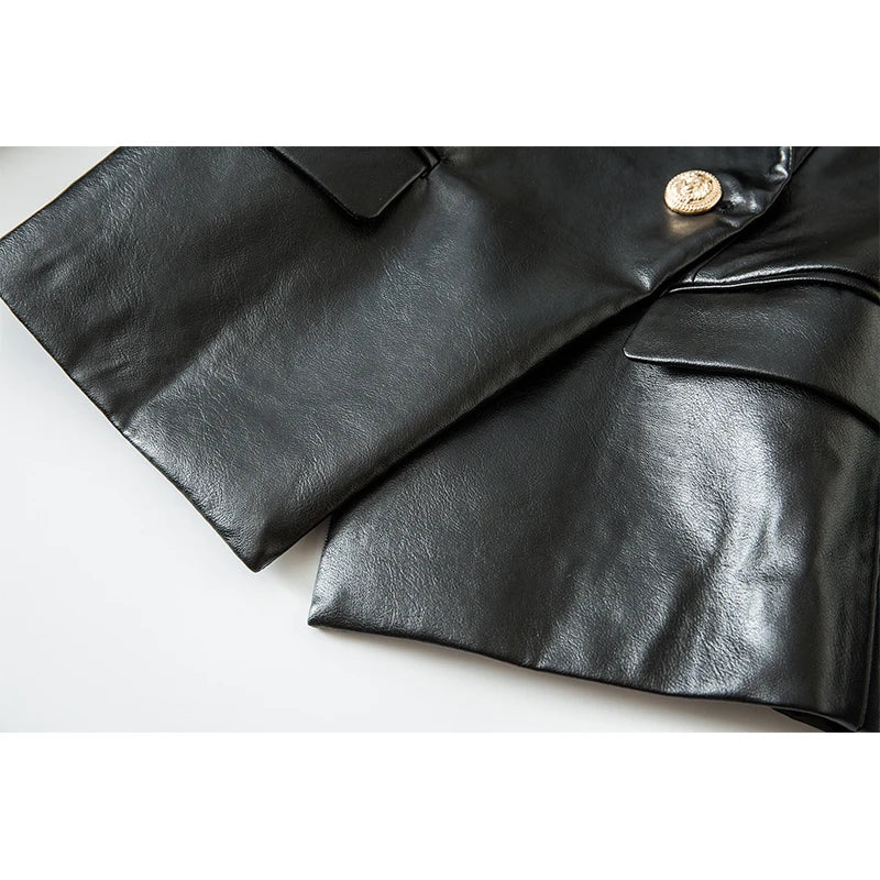 Fatness-Blazer aus PU-Leder mit goldenen Knöpfen