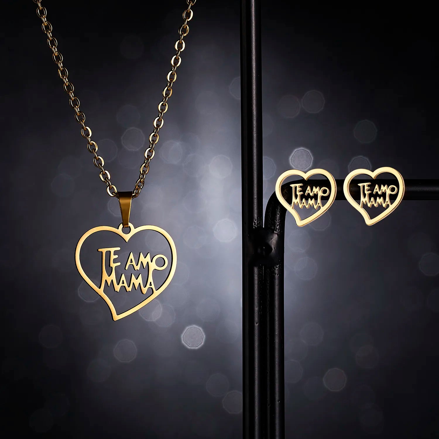 Stainless Steel Mama Love Heart Rose Flower Pendant