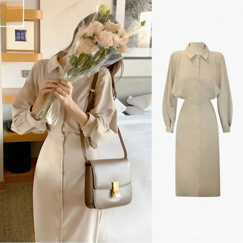 Vestido camisero midi de manga larga Elegante ajustado