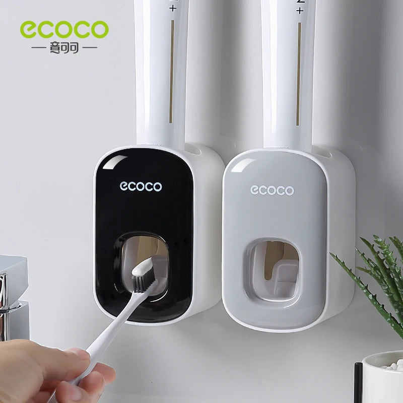ECOCO Automatischer Zahnpastaspender, Wandmontage, Badezimmer-Zubehör, wasserdichter Zahnpasta-Quetscher, Zahnbürstenhalter