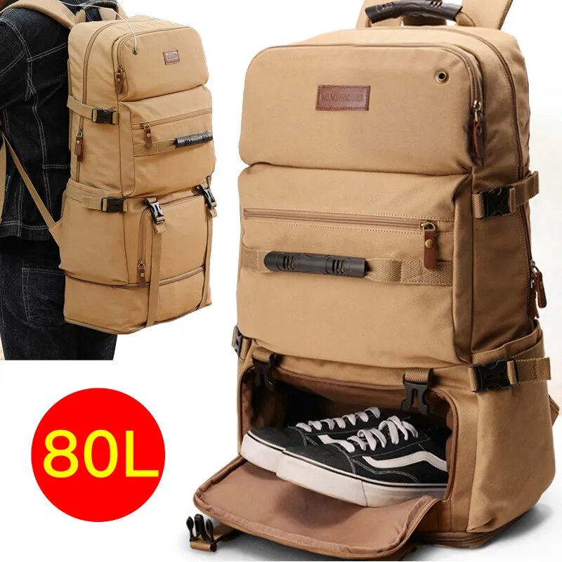 Großer Reiserucksack, erweiterbare Canvas-Gepäcktasche