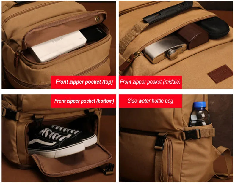 Large Travel Backpack Expandable Canvas Luggage Bag