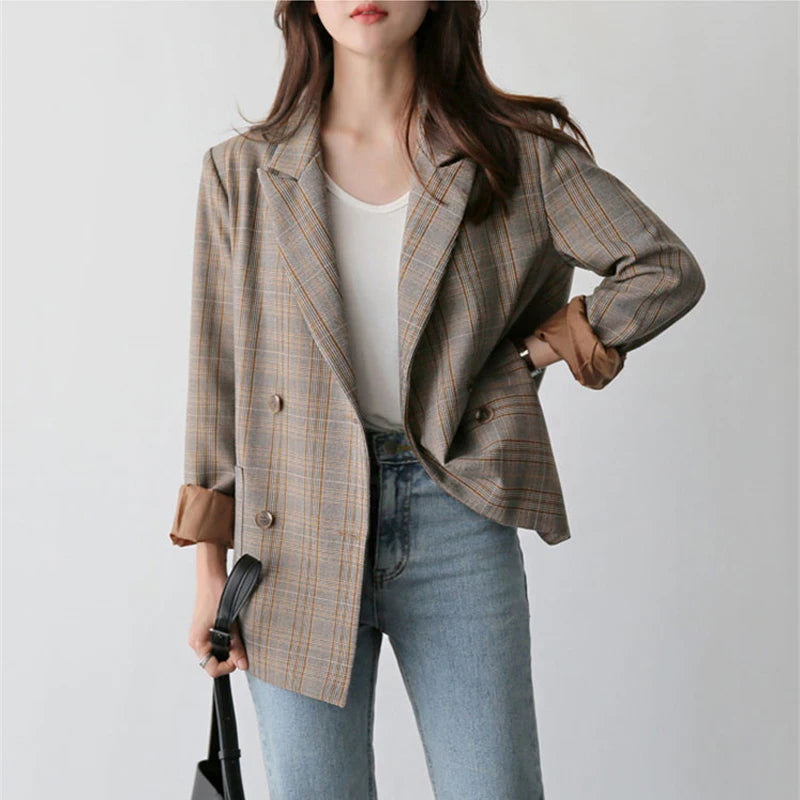 Vintage karierter zweireihiger Blazer