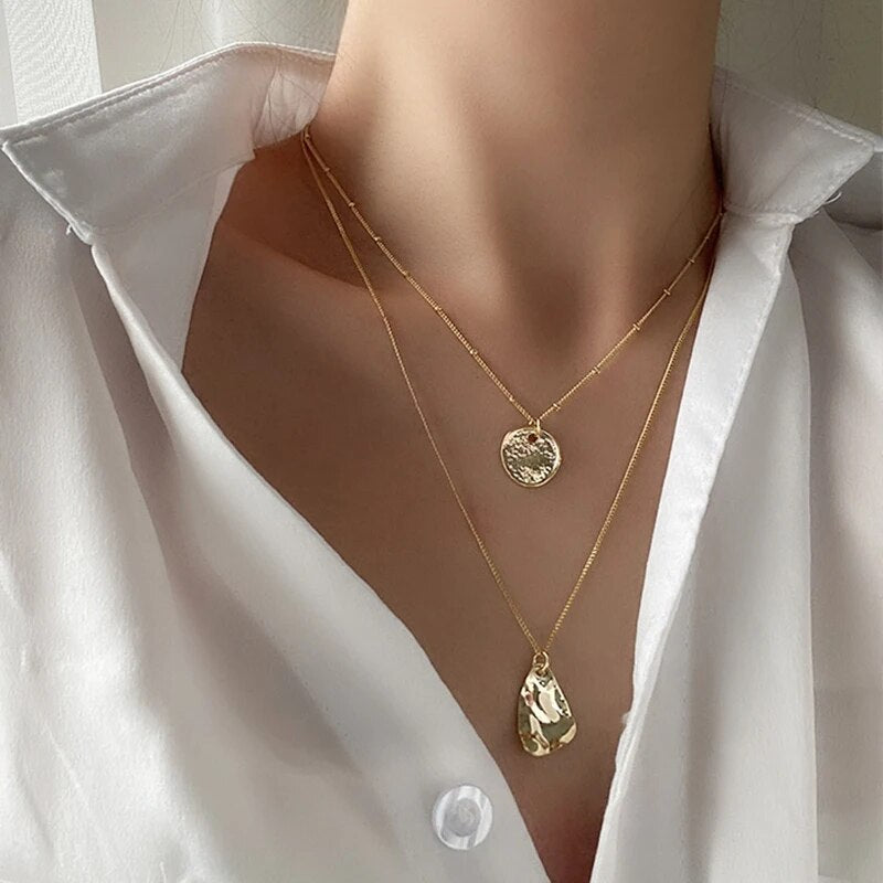 3Pcs/Set Multi Layer Hammered Necklaces
