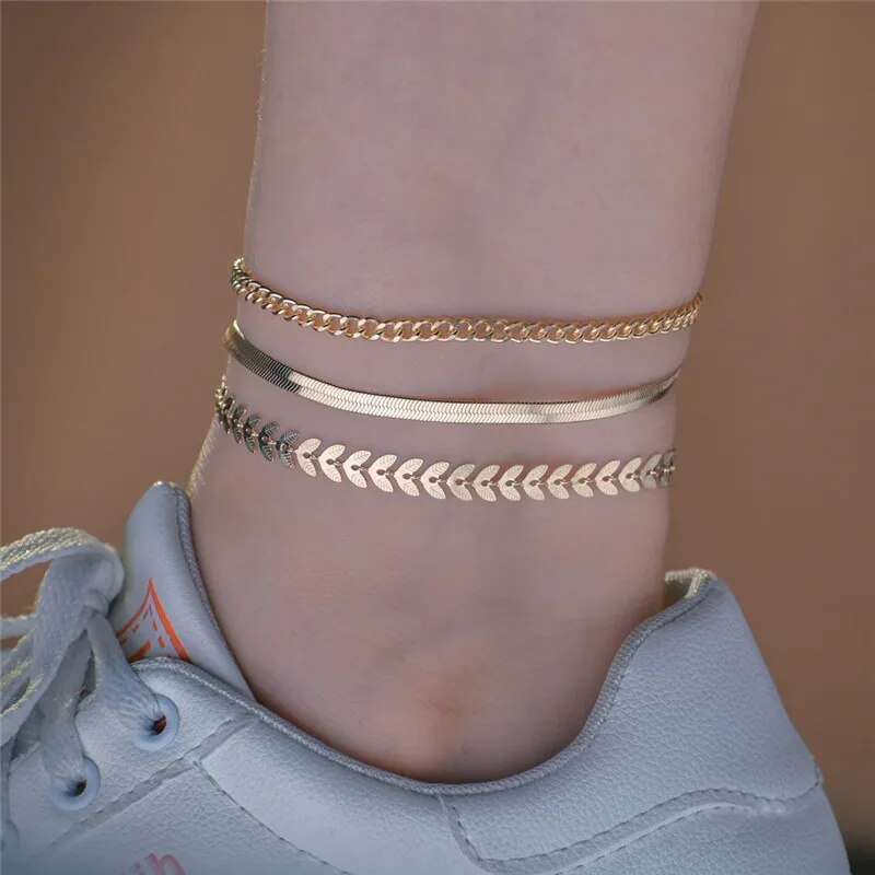 3pcs/set Simple Chain Anklets