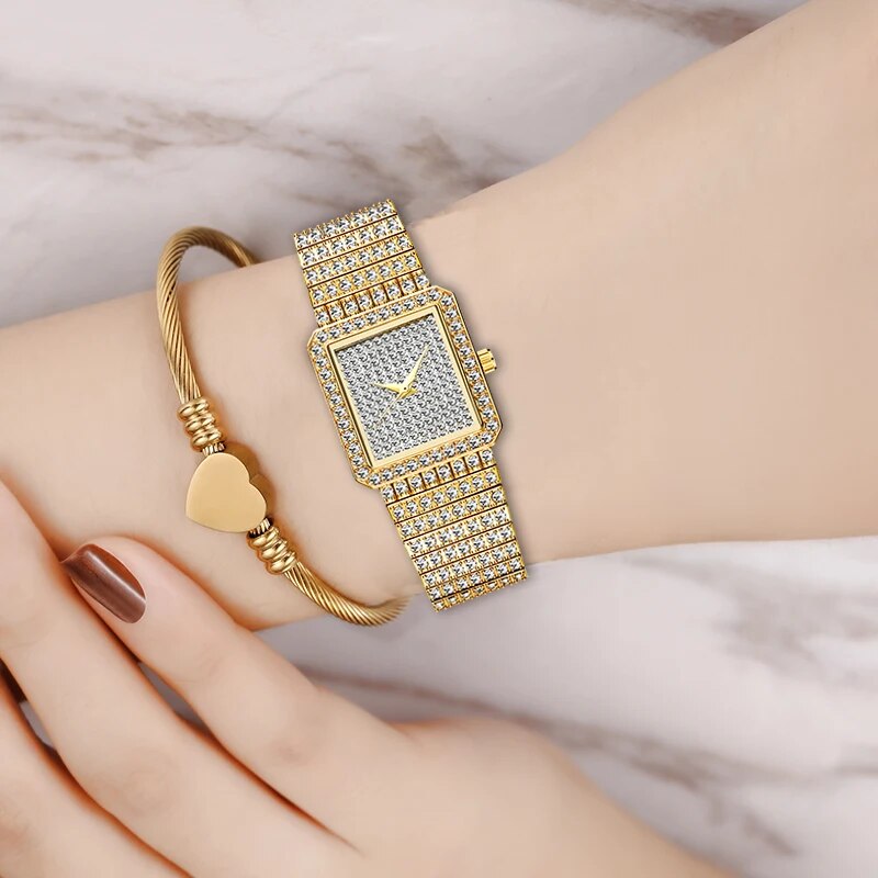 Luxury Brand Ladies Gold Square Watch