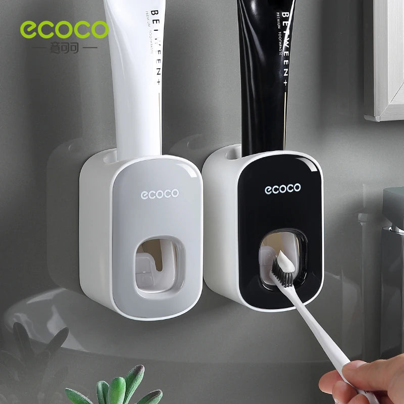 ECOCO Automatischer Zahnpastaspender, Wandmontage, Badezimmer-Zubehör, wasserdichter Zahnpasta-Quetscher, Zahnbürstenhalter
