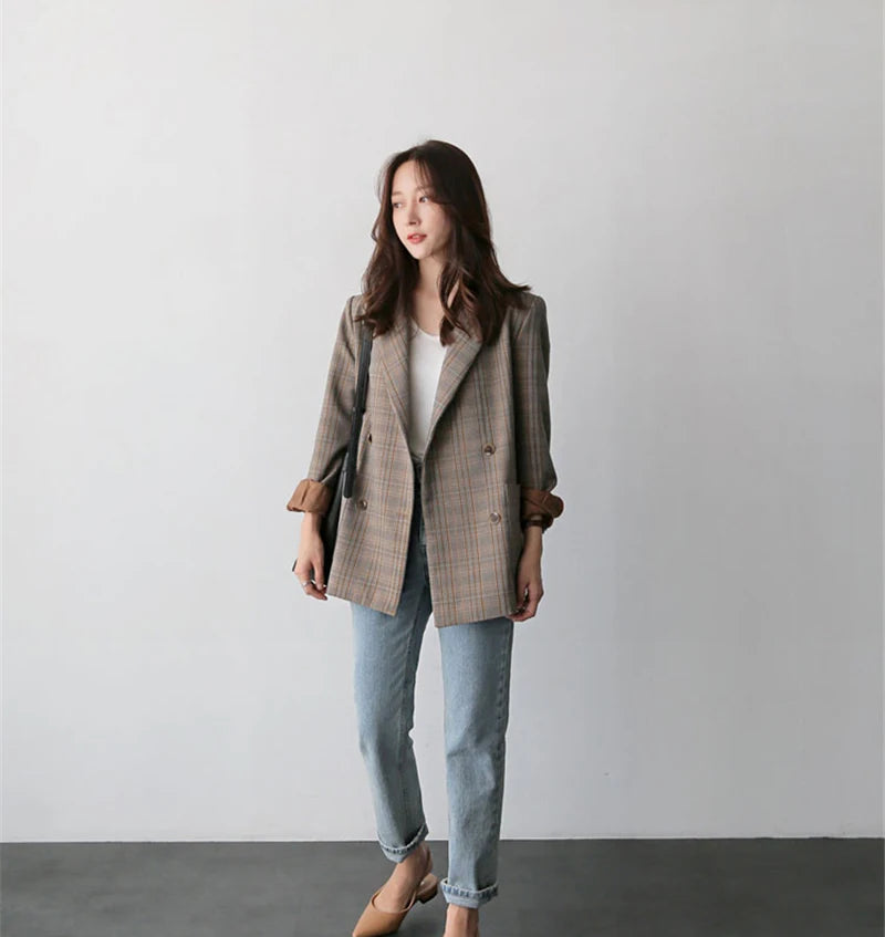 Vintage karierter zweireihiger Blazer