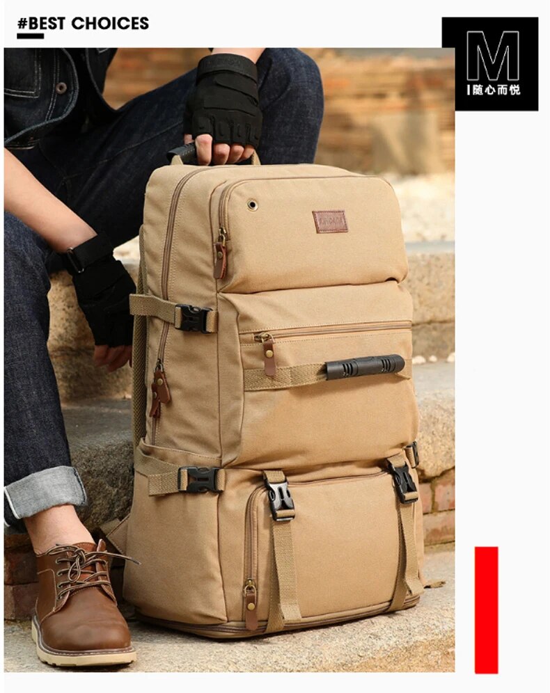 Large Travel Backpack Expandable Canvas Luggage Bag