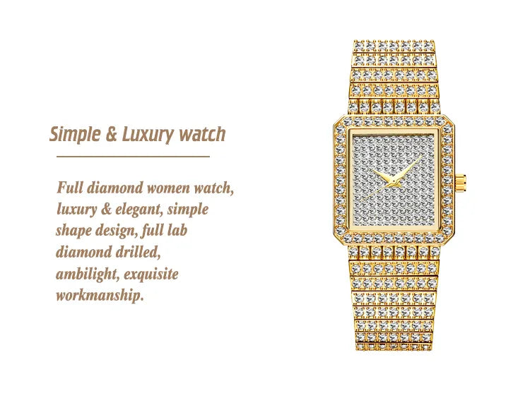 Luxury Brand Ladies Gold Square Watch
