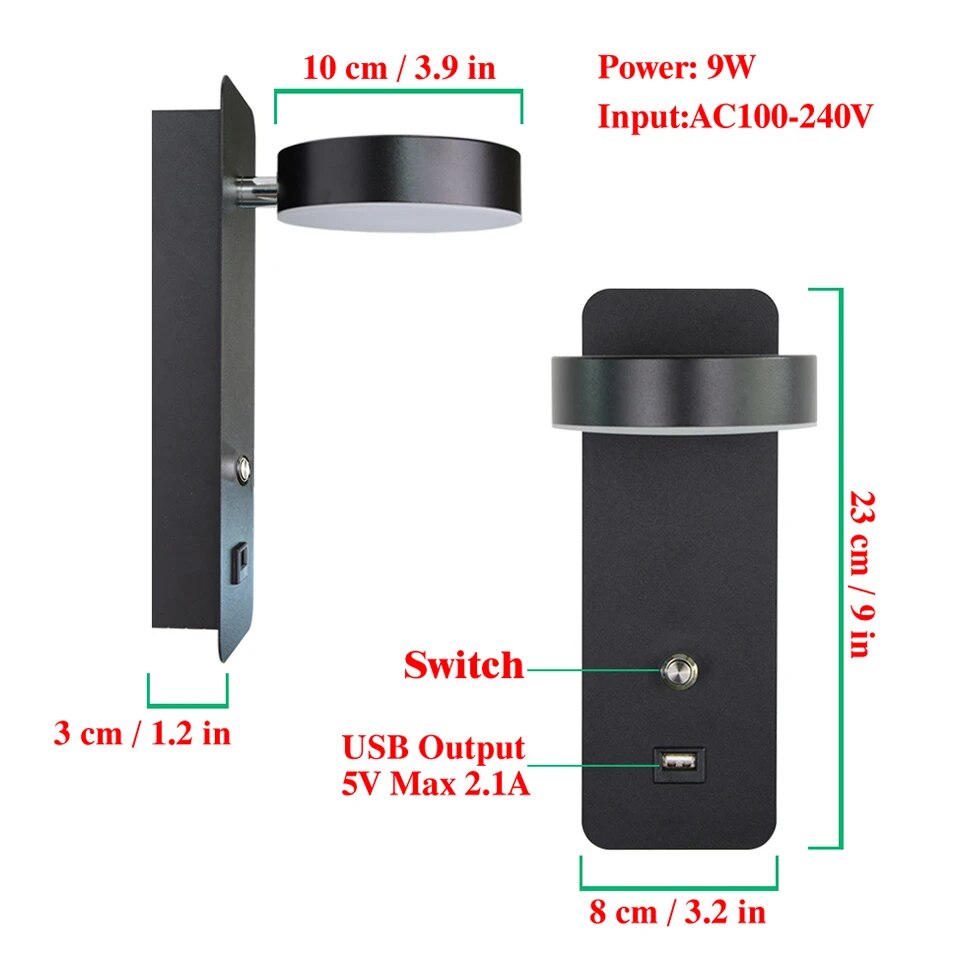 9W White/Black Modern Lighting  Stair Lighting