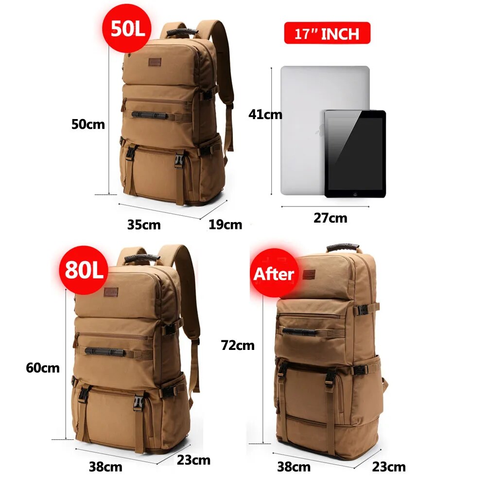 Large Travel Backpack Expandable Canvas Luggage Bag