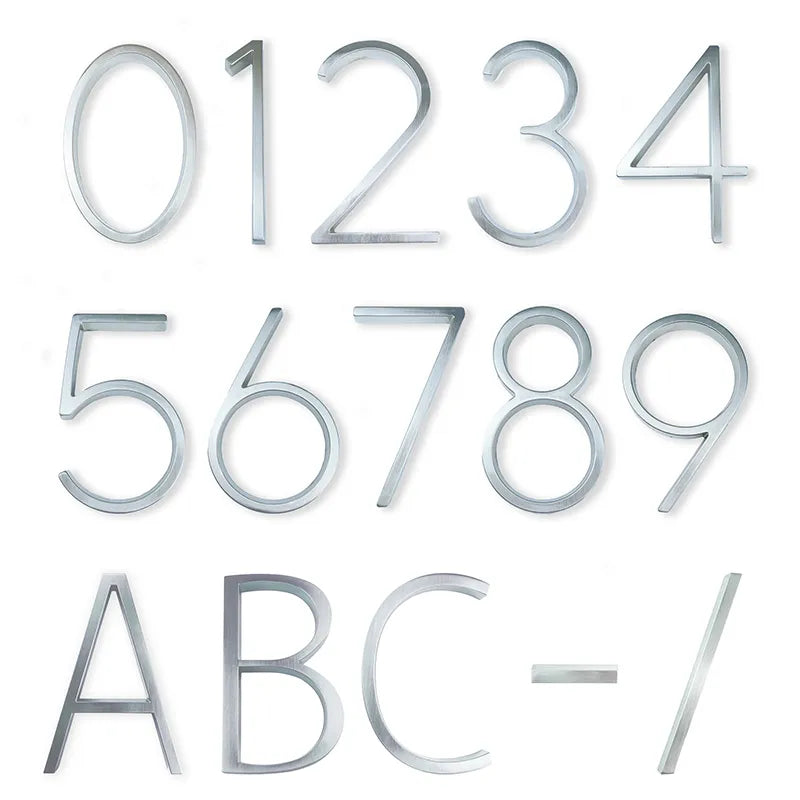 Silver 5-Inch Outdoor Address Numbers with Dash Slash