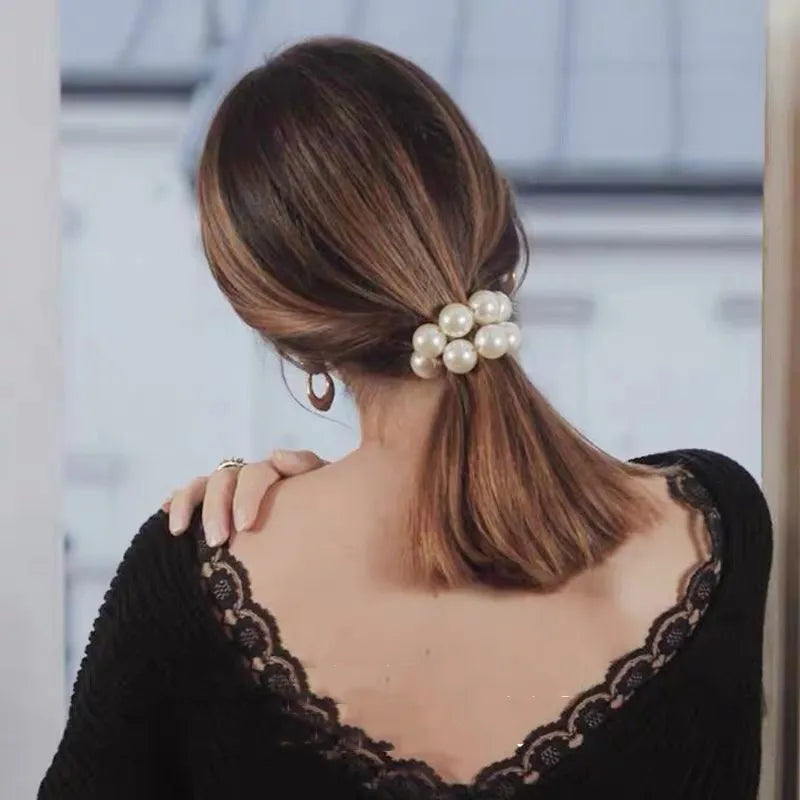 Mujer Lazos Para El Cabello Con Perlas Grandes Banda De Goma De Moda