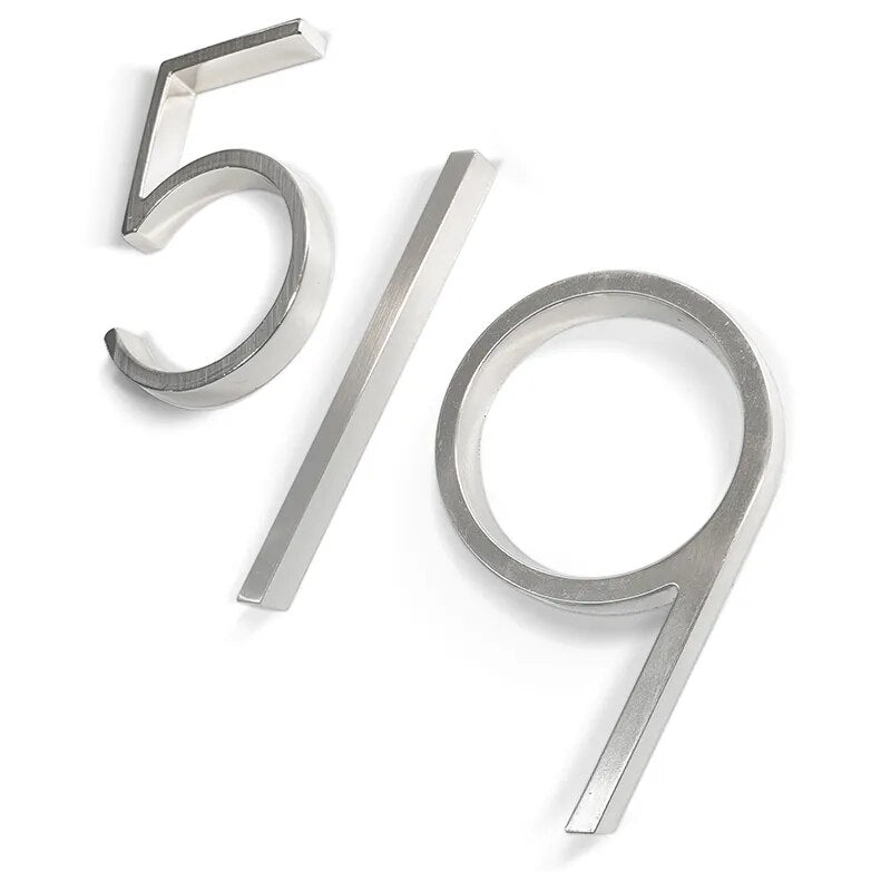 Silver 5-Inch Outdoor Address Numbers with Dash Slash