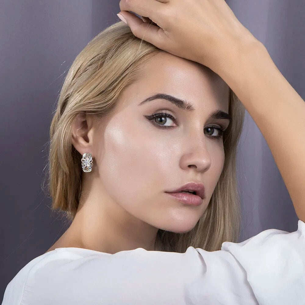 Vintage Cut Out Flower Square Drop Earrings
