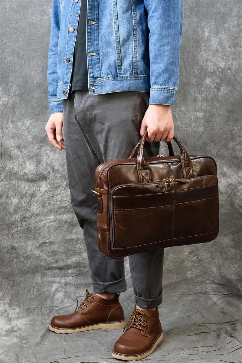 Bolso bandolera de cuero de vaca de negocios
